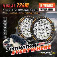 7Inch LED Driving Cree Spot Lights Round Offroad Headlight + Wiring Loom Harness