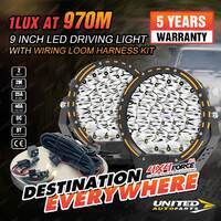 9inch LED Driving Cree Spot Lights Round Offroad Headlight + Wiring Loom Harness