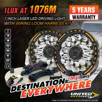 7Inch Laser LED Driving Osram Spot Lights Round Headlights + Wiring Loom Harness