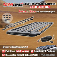 220 x 125cm Roof Rack Flat Platform with LED Light Bar for Mitsubishi Pajero MEL