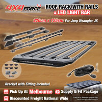 220x125 Roof Rack Flat Platform with Light Bar & Rails for Jeep Wrangler JK MEL