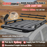 150x125cm Alloy Roof Rack Flat Platform with Light Bar & Rails for LDV T60 SYD