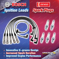 Bosch Ignition Leads + 5 x Denso Iridium Power Spark Plugs for Audi 100 C3 44 NF