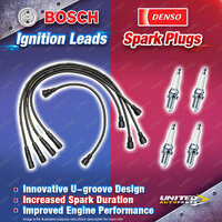 Bosch Ignition Leads + 4 x Denso Iridium TT Spark Plugs for Ford Escort Mk1 Mk2