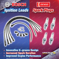 Bosch Ignition Leads + 4 x Denso Iridium TT Spark Plugs for Ford Capri MK1 1.6L