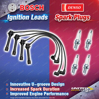 Bosch Ignition Leads + 4 x Denso Iridium Power Spark Plugs for Ford Laser KJ KL