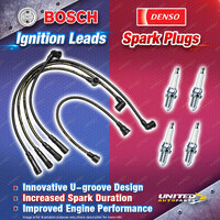 Bosch Ignition Leads + 4x Denso Iridium Power Spark Plugs for Ford Courier PC PD