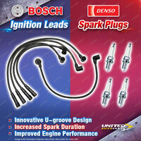 Bosch Ignition Leads + 4 x Denso Iridium Power Spark Plugs for Ford Laser KF KH