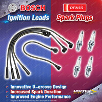 Bosch Ignition Leads + 4x Denso Iridium Power Spark Plugs for Ford Festiva WD WF