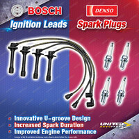 Bosch Ignition Leads + 4x Denso Iridium Power Spark Plugs for Ford Telstar AX AY