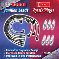 Bosch Ignition Leads +6 Denso Iridium Power Plugs for Ford Fairmont Falcon XD XE