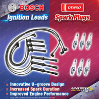 Bosch Ignition Leads + 6 Denso Iridium Power Spark Plugs for Ford Probe ST SU SV