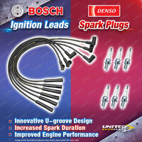 Bosch Supersport Leads + 6 x Denso Iridium Power Spark Plugs for Ford Falcon AU2