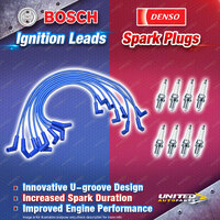 Bosch Ignition Leads + 8x Denso Iridium Power Spark Plugs for Ford Falcon EB 4.9