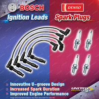 Bosch Ignition Leads + 4 x Denso Spark Plugs for Holden Astra TR TFF19 TFF 35 68