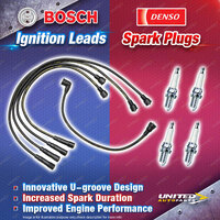 Bosch Ignition Leads + 4 x Denso Iridium TT Spark Plugs for Holden Rodeo TF 4ZE1