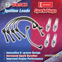 Bosch Ignition Leads + 4 x Denso Spark Plugs for Holden Nova LE LF AZ92 1.6L