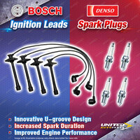 Bosch Ignition Leads + 4 x Denso TT Spark Plugs for Holden Apollo JM JP 5SFE 2.2