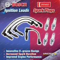 Bosch Ignition Leads + 4 x Denso Spark Plugs for Holden Astra TR Vectra JR JS