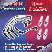 Bosch Ignition Leads + 4 x Denso TT Spark Plugs for Holden Barina SB C14SE 1.4