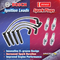 Bosch Ignition Leads + 4 x Denso Iridium Power Spark Plugs for Holden Barina TK