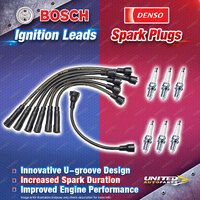 Bosch Ignition Leads + 6 x Denso Iridium Power Spark Plugs for Holden Torana LX