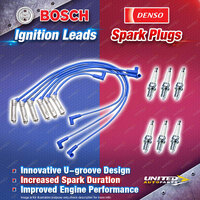 Bosch Leads + 6 x Denso Power Spark Plugs for Holden Caprice Statesman VS WH WK