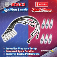 Bosch Super Leads + 6 x Denso Spark Plugs for Holden Caprice Statesman VS WH WK