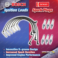 Bosch Leads + 6 x Denso Power Spark Plugs for Holden Calais Commodore VT VX VY