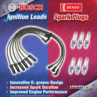 Bosch Leads + 6 x Denso Iridium Power Spark Plugs for Holden Calais Statesman VR