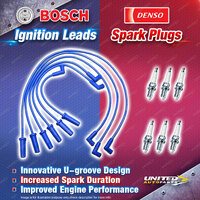 Bosch Leads + 6 x Denso Iridium Power Spark Plugs for Holden Statesman VS WH 3.8