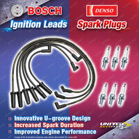 Bosch Super Leads + 6 x Denso Power Spark Plugs for Holden Statesman VS WH 3.8