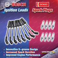 Bosch Leads + 8 x Denso Power Spark Plugs for Holden Adventra Calais VT VX VY VZ