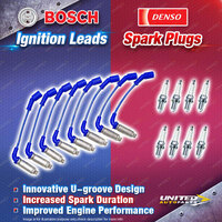 Bosch Leads + 8 x Denso Power Spark Plugs for Holden Calais Commodore VE VF VZ