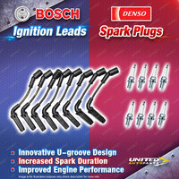 Bosch Super Leads + 8 x Denso Power Spark Plugs for Holden Caprice Statesman WM