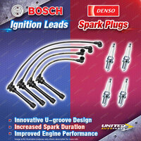 Bosch Leads + 4 Denso Iridium Power Spark Plugs for Hyundai Lantra J2 Tiburon GK