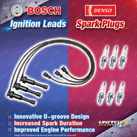 Bosch Ignition Leads + 6 x Denso Iridium TT Spark Plugs for Hyundai Terracan HP