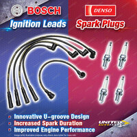 Bosch Ignition Leads + 4 x Denso Iridium Power Spark Plugs for Mazda E2000 SDY0E