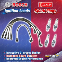 Bosch Ignition Leads + 4x Denso Iridium Power Spark Plugs for Mazda 626 GD F2