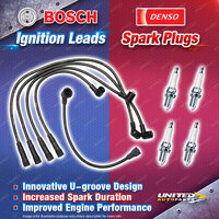 Bosch Ignition Leads + 4 x Denso Iridium Power Spark Plugs for Mazda 121 DA DA3S