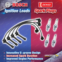 Bosch Ignition Leads + 4 x Denso Iridium Power Spark Plugs for Mazda 626 GF GFSP