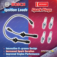 Bosch Leads + 4 x Denso Iridium Power Spark Plugs for Mazda MX5 NB Premacy CP