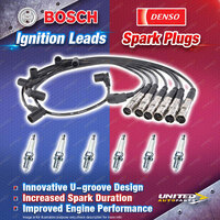 Bosch Leads + 6x Denso Spark Plugs for Mercedes Benz 300E W124 With Heat Shields