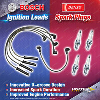 Bosch Leads + 4x Denso Iridium Power Spark Plugs for Mercedes Benz 230 W124 S124