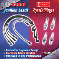 Bosch Ignition Leads + 4 Denso Iridium Power Spark Plugs for Mitsubishi Sigma GH