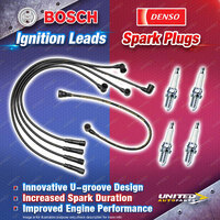 Bosch Ignition Leads + 4 x Denso Iridium TT Spark Plugs for Mitsubishi L300 SC