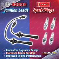 Bosch Ignition Leads + 4 x Denso Iridium TT Spark Plugs for Mitsubishi Nimbus UG