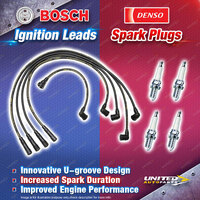 Bosch Leads + 4x Denso Iridium Power Spark Plugs for Mitsubishi Starwagon SG 2.4