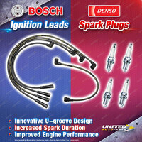 Bosch Leads + 4 x Denso Power Spark Plugs for Mitsubishi Triton ME MF MG MH MJ