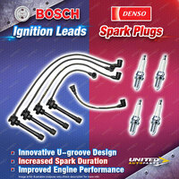 Bosch Ignition Leads+4 Denso Iridium TT Spark Plugs for Mitsubishi Express SJ WA